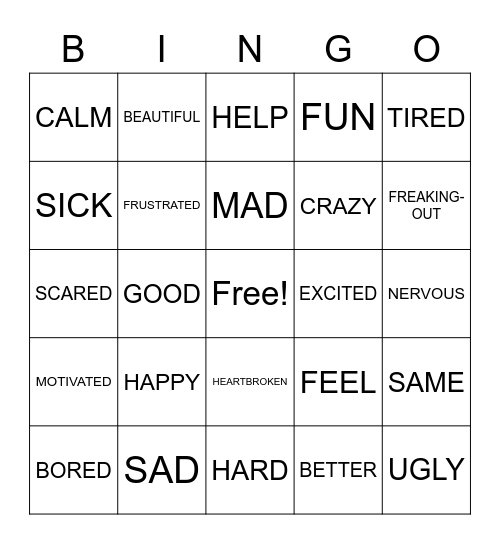 ASL 1- Emotions Bingo Card