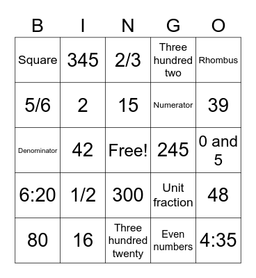 Math Review Bingo Game Bingo Card