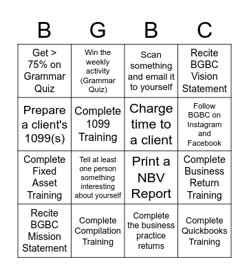 January 18 - January 29 Bingo Card