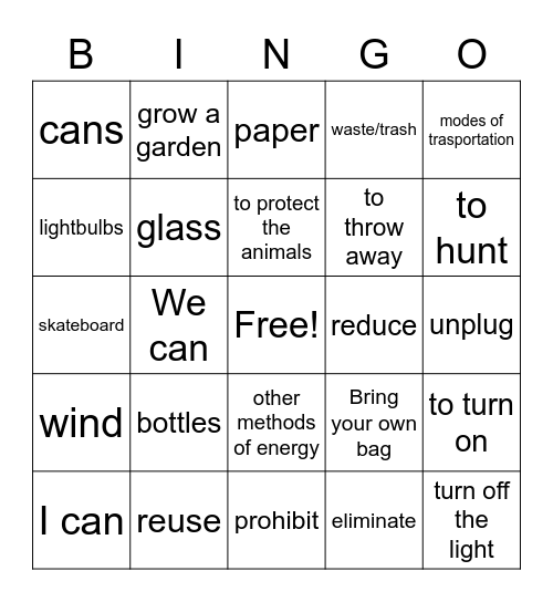 Environment Section B Bingo Card