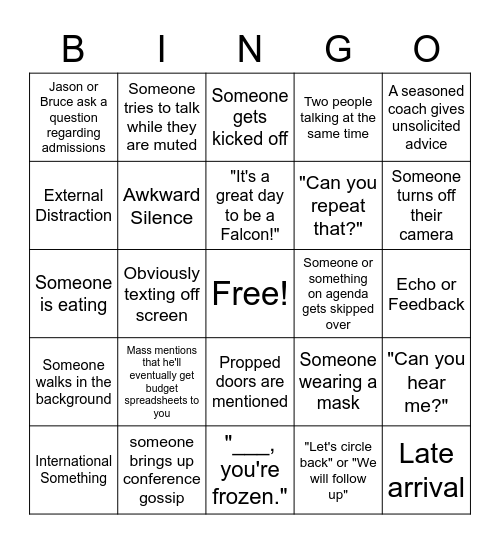 Zoom Bingo Card