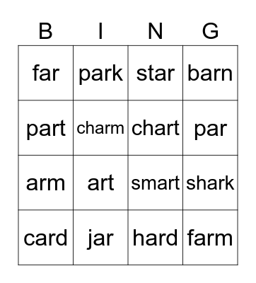 AR words BINGO Card