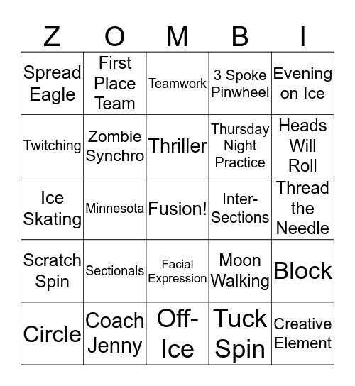 Fusion Zombie Bingo Card