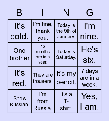 Questions Bingo Card
