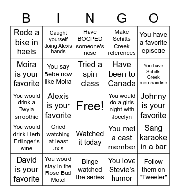 Schitts Creek Bingo Card
