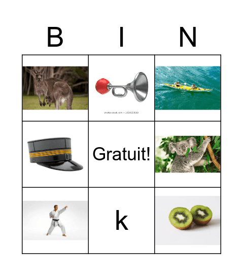 Lettre K Bingo Card