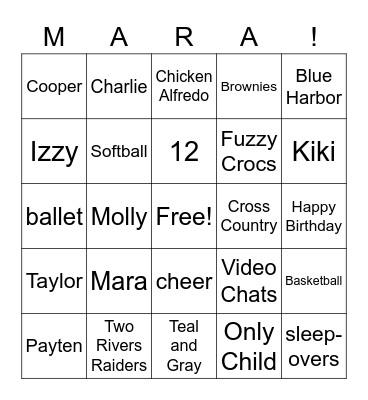 Happy Birthday Mara!!  Birthday BINGO Card