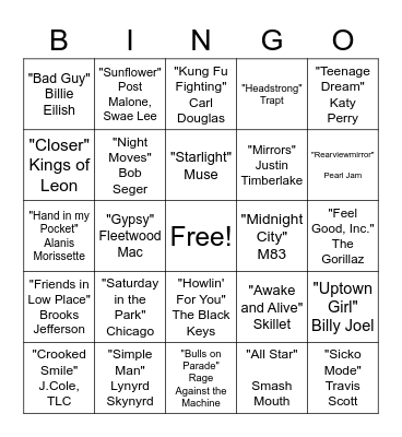 Music Bingo Card
