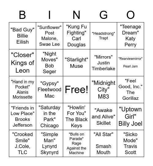 Music Bingo Card