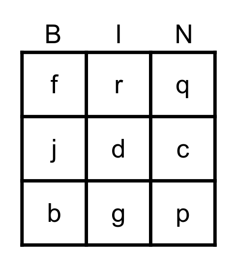 Tricky Letters Bingo Card