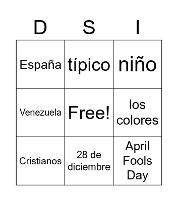 Spanish Bingo Card