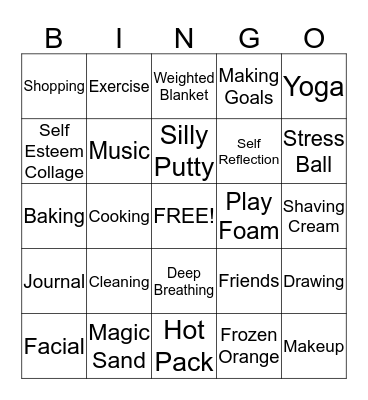 Coping Skills Bingo Card