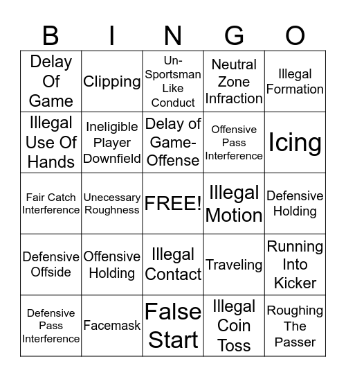 Penalty Bingo Card