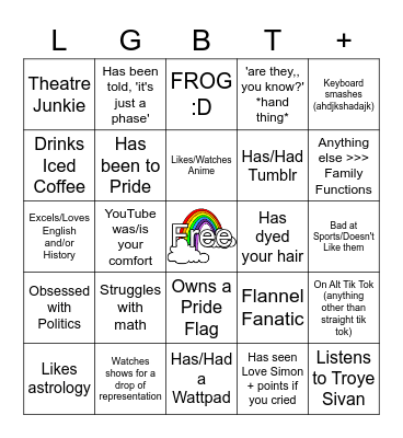 LGBT+ Stereotypes Bingo Card