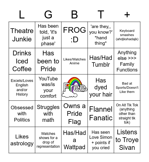 LGBT+ Stereotypes Bingo Card