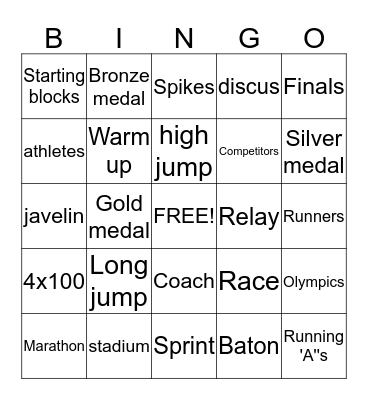 Oakville Legion Track Club Bingo Card