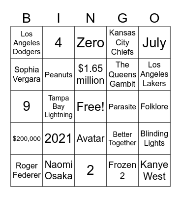 2020 Trivia Bingo Card