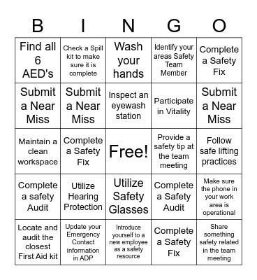 Safety Bingo Card Bingo Card