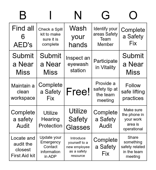 Safety Bingo Card Bingo Card