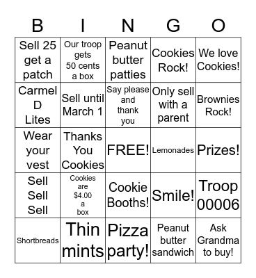 Brownie Bingo Card
