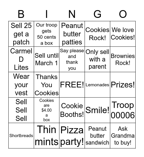 Brownie Bingo Card