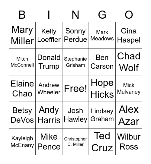 Trump Administration Resignation Bingo Card