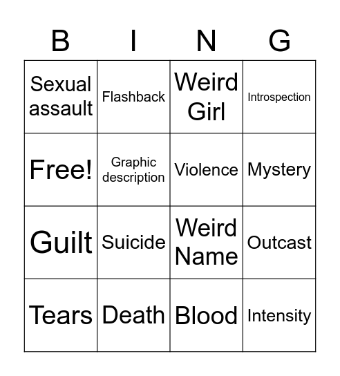 First chapter fuckups Bingo Card