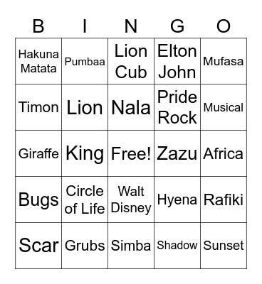 The Lion King Bingo Card