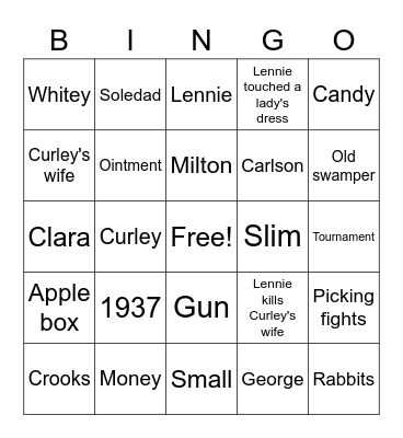 Of Mice and Men Bingo Card