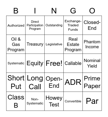 SIE Part 1 Review Bingo Card