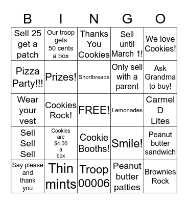 Brownie Bingo Card
