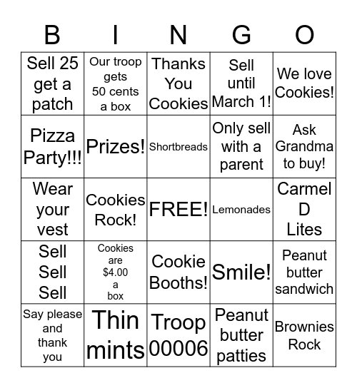 Brownie Bingo Card