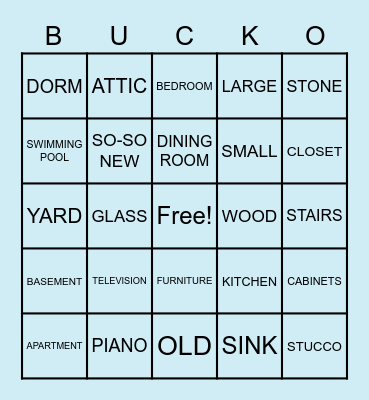 Unit 13- Around The House Bingo Card