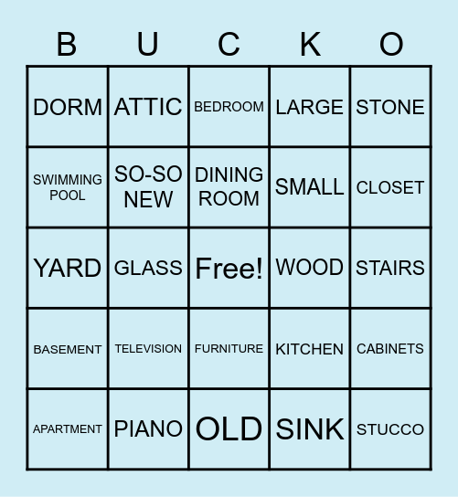 Unit 13- Around The House Bingo Card