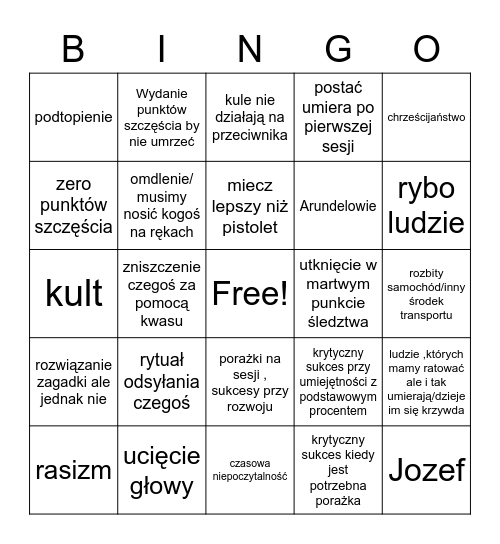 sesje zew Bingo Card