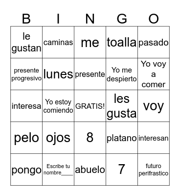 Spanish 2 (1)  Bingo Card