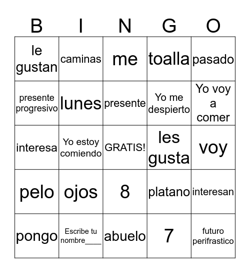 Spanish 2 (1)  Bingo Card