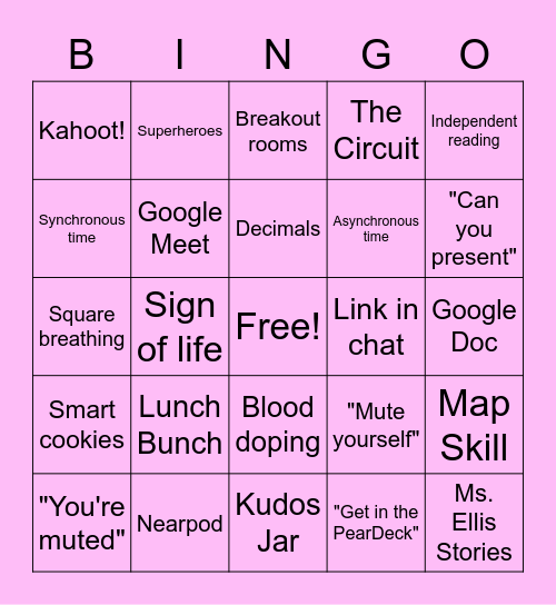Virtual Learning Bingo Card