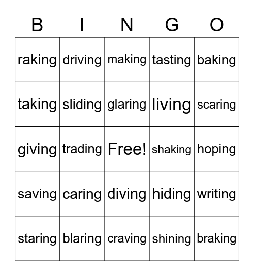 Magic with Suffix -ing Bingo Card