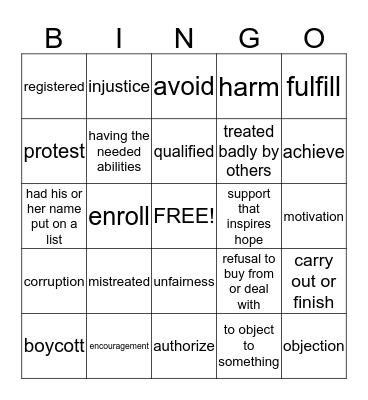 Vocabulary  Bingo Card