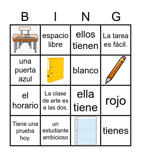 La escuela y el verbo tener Bingo Card