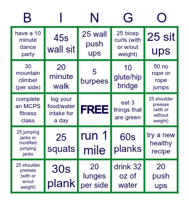 Cloverly Winter BINGO Card