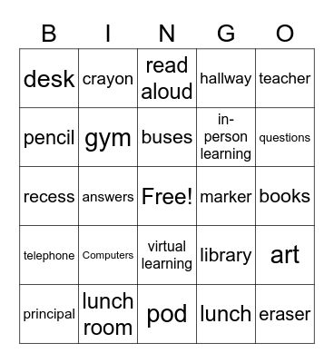 School Days Bingo Card