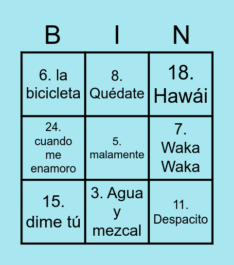 ¡Bingo! Bingo Card