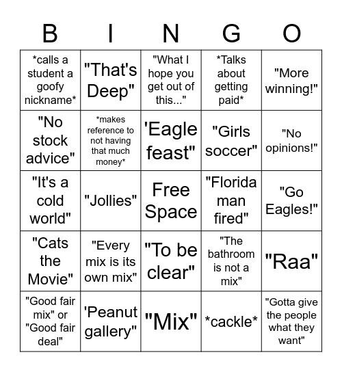Wharton Bingo Card