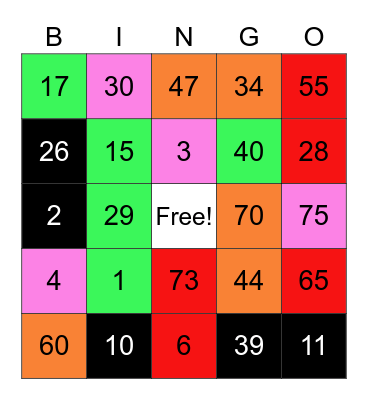 Final Game Bingo Card