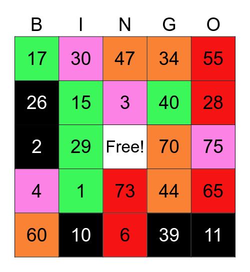 Final Game Bingo Card