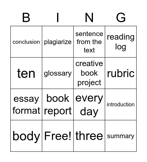 Book Project Bingo Card