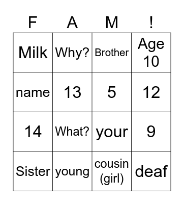 Family Signs Bingo Card