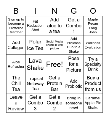 701 Nutrition Bingo Card